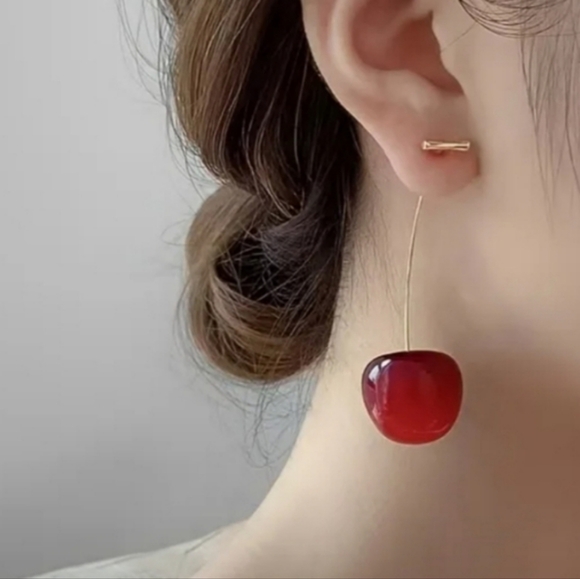 Elegant Red Cherry Drop Earrings - Picture 1 of 4